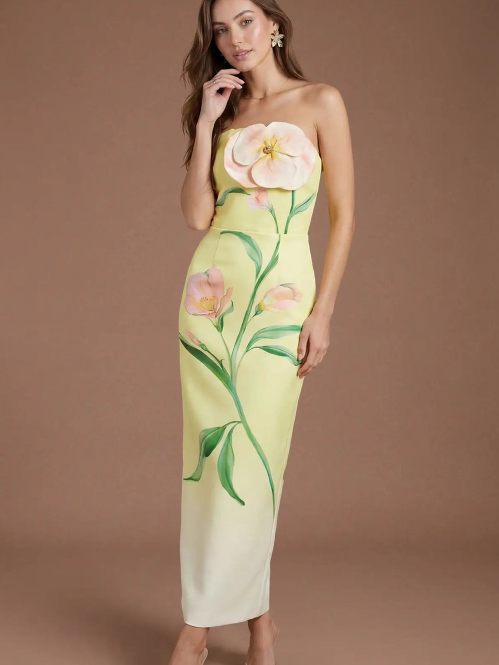 NWT Karen Millen 3D Flower Yellow Strapless Gown
